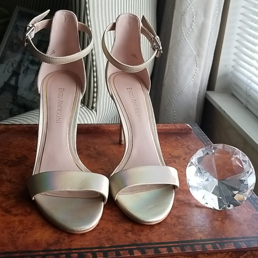 Enzo Angiolini gold heels with strap around ankle
